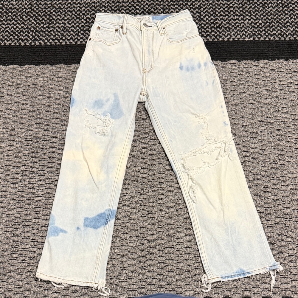 Abercrombie Ankle Straight Ultra High Rise Jean Sz 25 Distressed Raw Hem Tie Dye